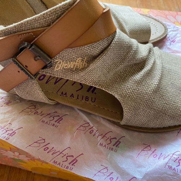 Boho Gladiator Canvas Sandal Shoe BLOWFISH Beige Flat Strap Peep Toe Runway 7 37 - Picture 8 of 16